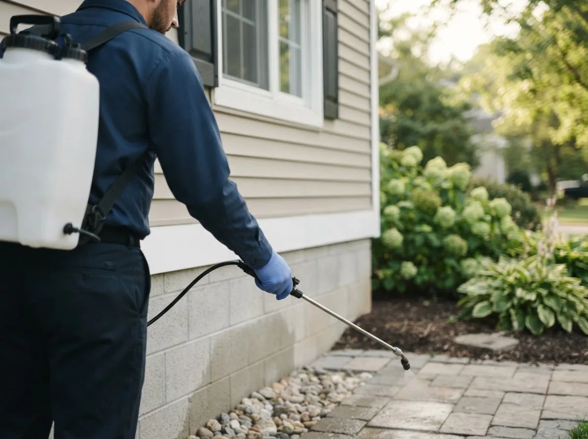 Pest control technician inspecting a home in Poynor, TX